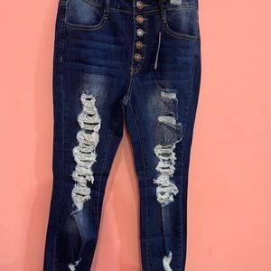 Rue21 High Rise Distressed Dark Blue Jeans